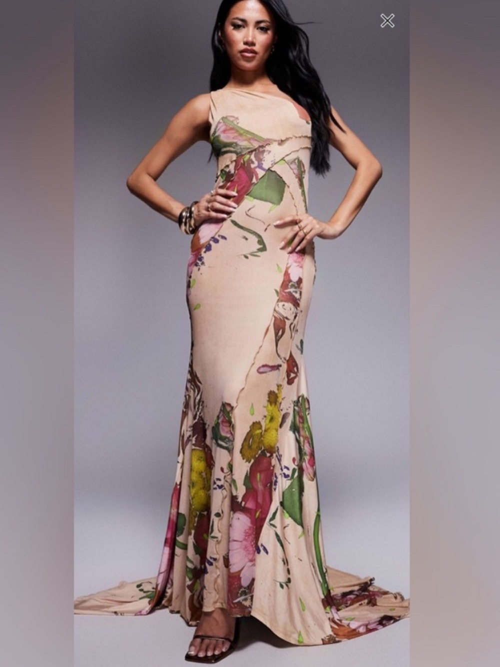 ASOS Nude Floral Maxi Halter Gown